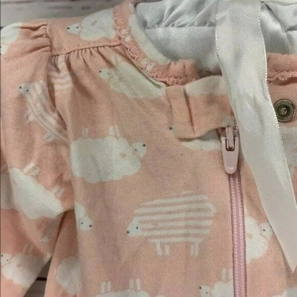 Carter’s Baby Infant Girls Pink White Sheep Animal Footed Sleeper Size 3‎ Months